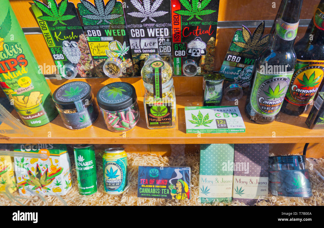 CBD, medical cannabis products, Prague, Czech Republic Stock Photo