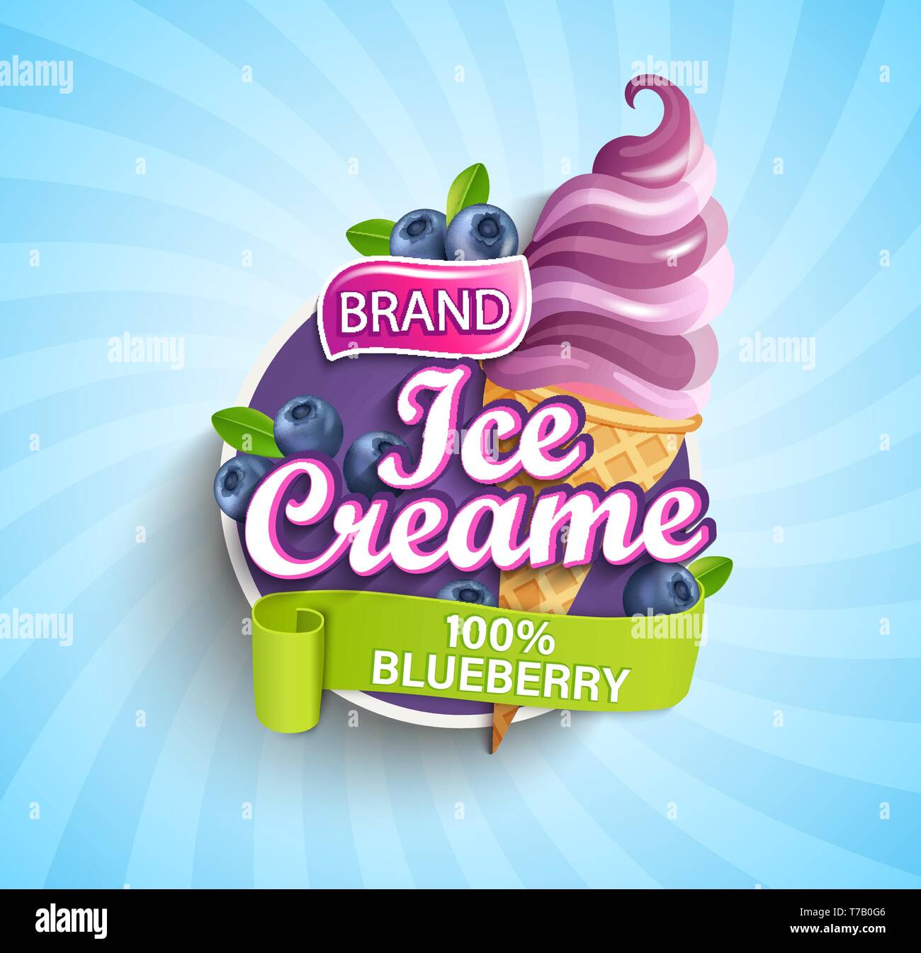 Blueberry Ice cream logo, label or emblem. Stock Vector