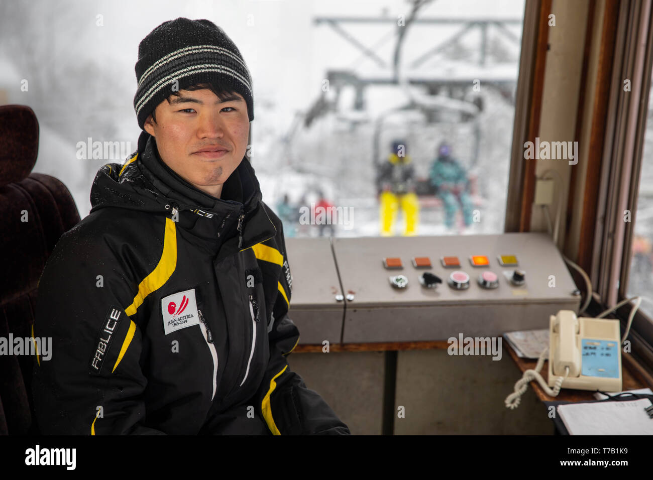 Ski lift worker, Hakuba, Japan Stock Photo Alamy