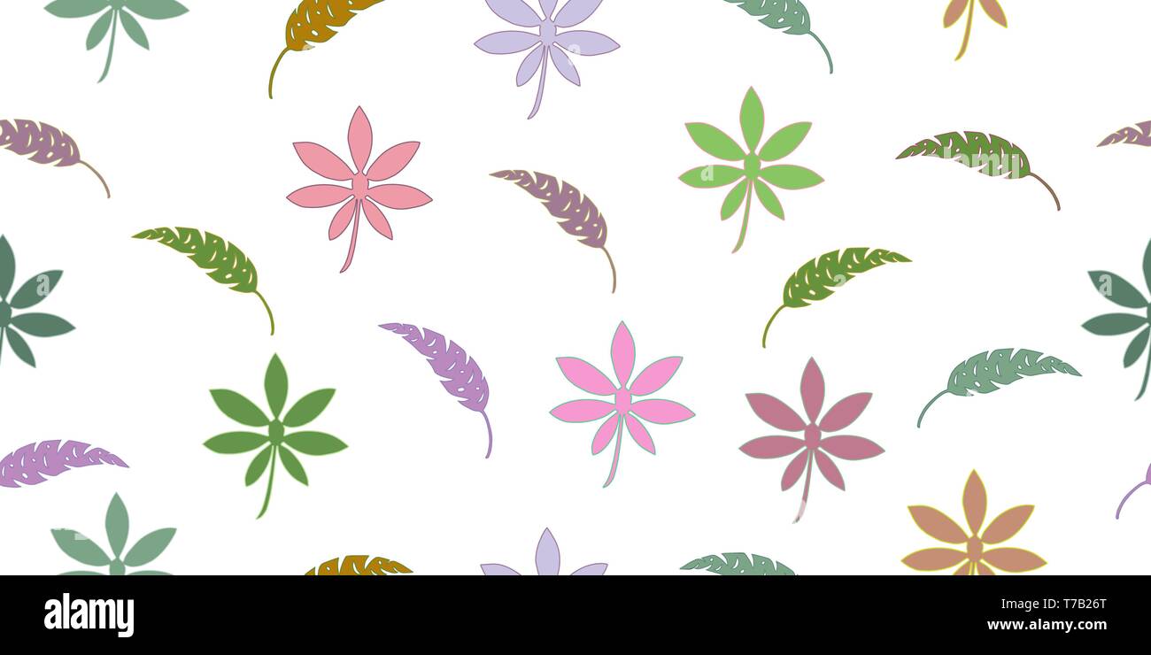 Seamless pattern from leaves of tropical plants. Vector hand drawing ...