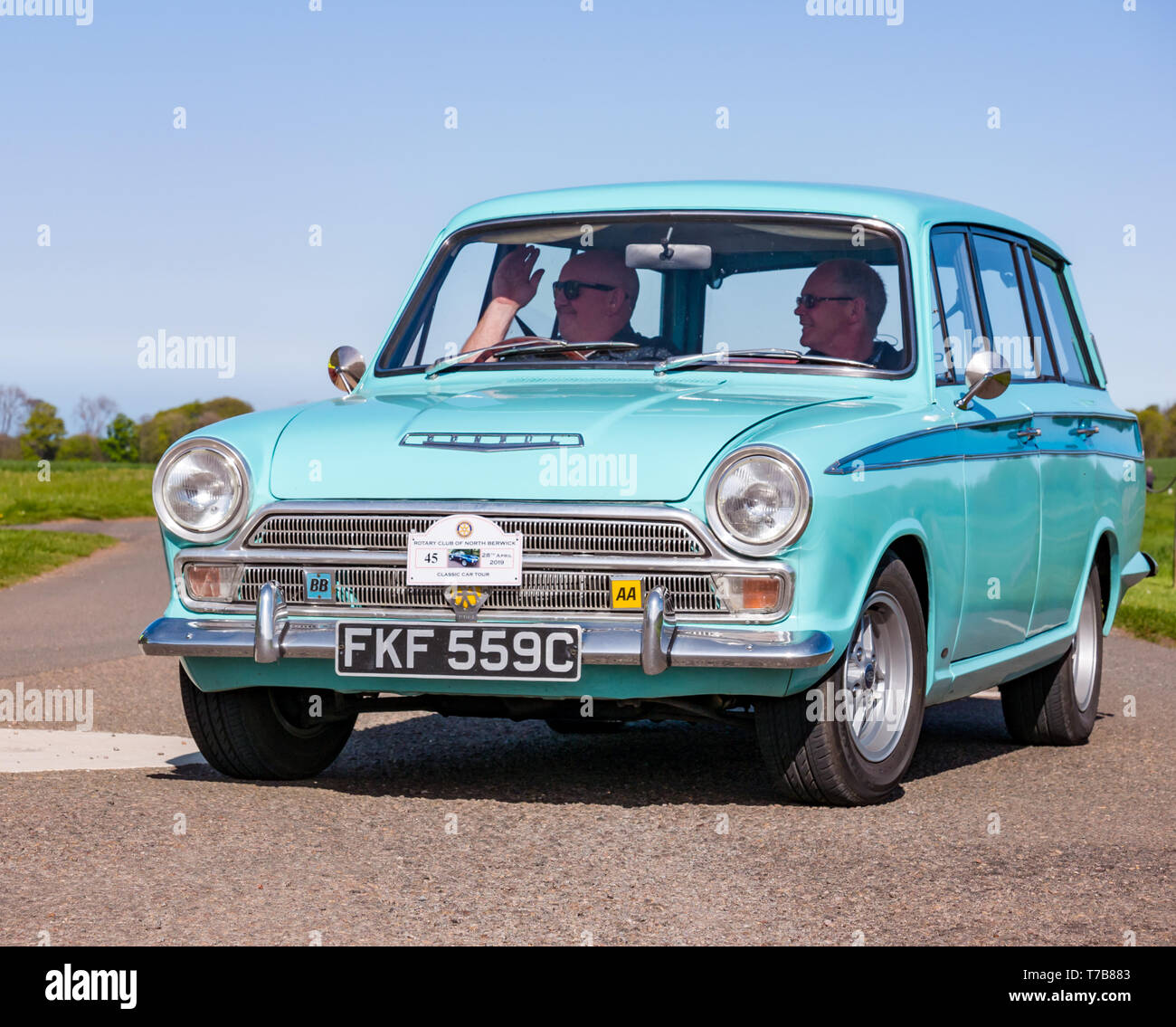 Vintage 1965 Ford Consul car arriving at Archerfield Estate, North Berwick Rotary Club Classic Car Tour 2019, East Lothian, Scotland, UK Stock Photo