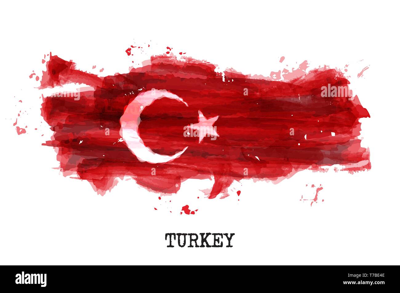 Turkey flag watercolor painting design . Country map shape . Sports team and national day concept ( 29 October ) . Vector . Stock Vector