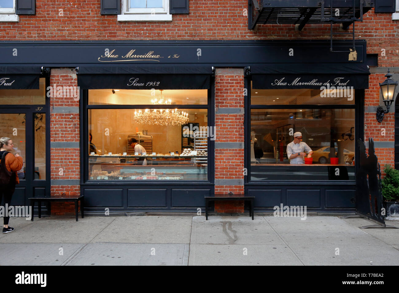 Aux Merveilleux de Fred, 37 8th Avenue, New York, NY. exterior storefront of a french pastry shop in the Greenwich Village neighborhood of Manhattan. Stock Photo