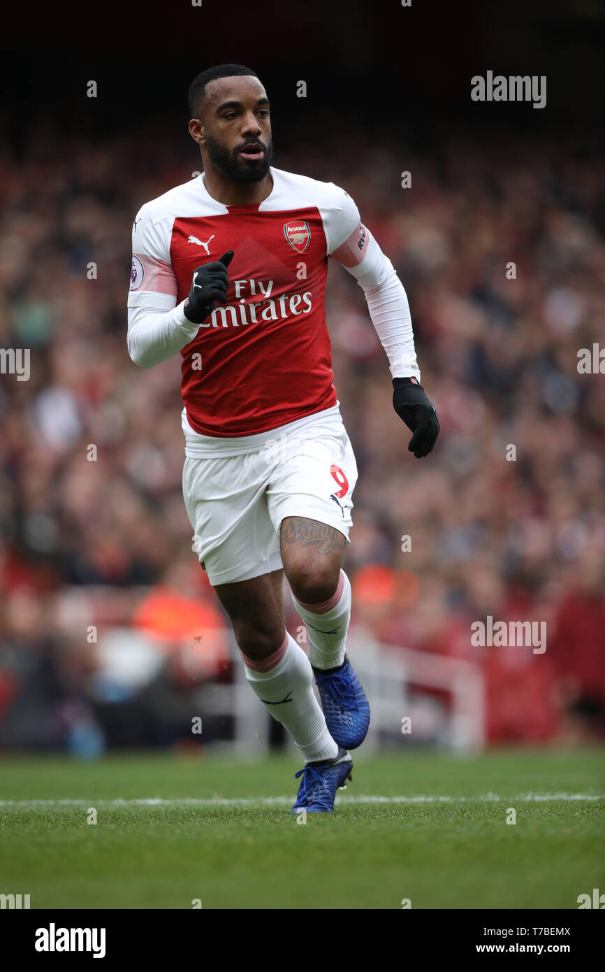 London, UK. 05th May, 2019. Alexandre Lacazette (A) at the Arsenal v Brighton and Hove Albion English Premier League football match at The Emirates Stadium, London, UK on May 5, 2019. **Editorial use only, license required for commercial use. No use in betting, games or a single club/league/player publications** Credit: Paul Marriott/Alamy Live News Stock Photo