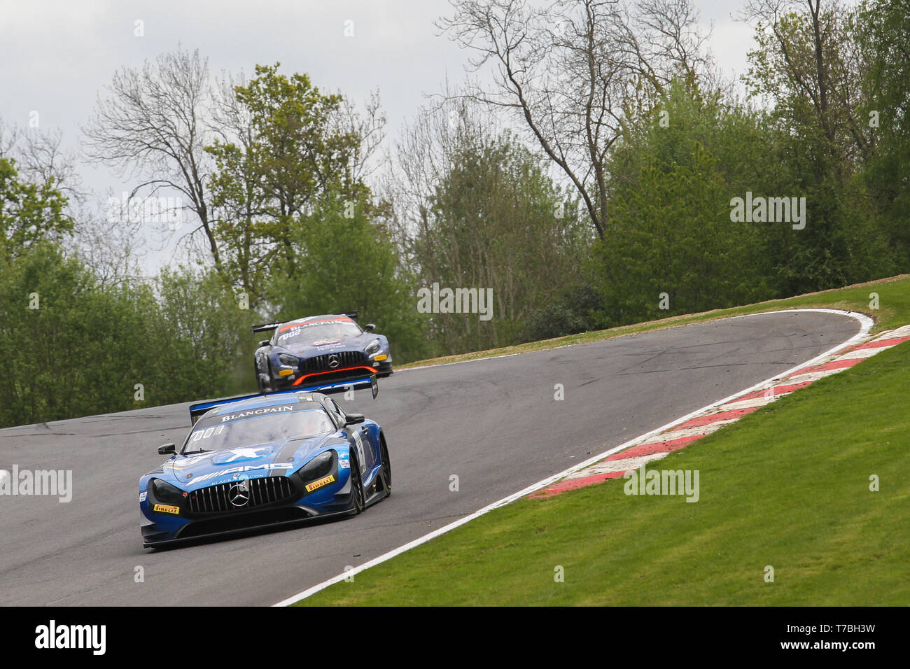 Longfield, UK. 05th May, 2019. BLACK FALCON Mercedes-AMG GT3 with drivers Luca Stolz & Maro Engel leads Akka ASP Team Mercedes-AMG GT3 with drivers Nico Bastian & Thomas Neubauer during race 1 of the Blancpain GT World Challenge Europe at Brands Hatch, Longfield, England on 5 May 2019. Photo by Jurek Biegus. Editorial use only, license required for commercial use. No use in betting, games or a single club/league/player publications. Credit: UK Sports Pics Ltd/Alamy Live News Stock Photo