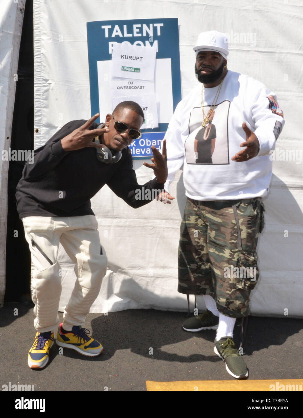 Los Angeles, Ca, USA. 4th May, 2019. Kurupt, DJ BattleCat at The City Of Los Angeles Officially Unveils Obama Boulevard In Honor Of The 44th President Of The United States Of America in Los Angeles, California on May 3, 2019. Credit: Koi Sojer/Snap'n U Photos/Media Punch/Alamy Live News Stock Photo