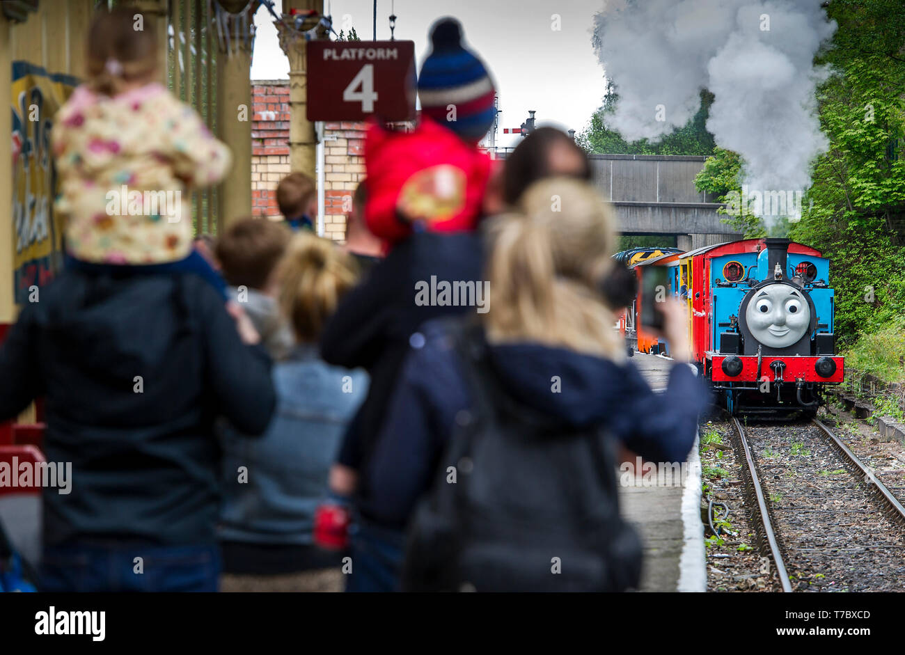 Bury, Lancashire, UK. 6th May, 2019. Hundreds of visitors flocked to the annual Day Out With Thomas event at the East Lancashire Railway, Bury, Lancashire. Youngsters got ride along the tracks behind the famous little blue tank engine and there was also a visit by the Fat Controller amongst many other themed activities throughout the Bank Holiday weekend. Picture by Credit: Paul Heyes/Alamy Live News Stock Photo