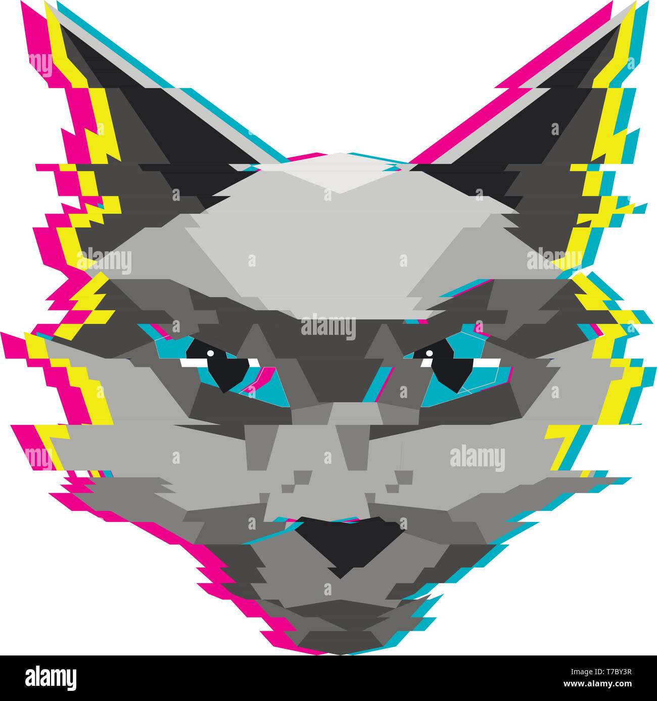 Creative low poly cat illustration with glitch effect. Stock Vector