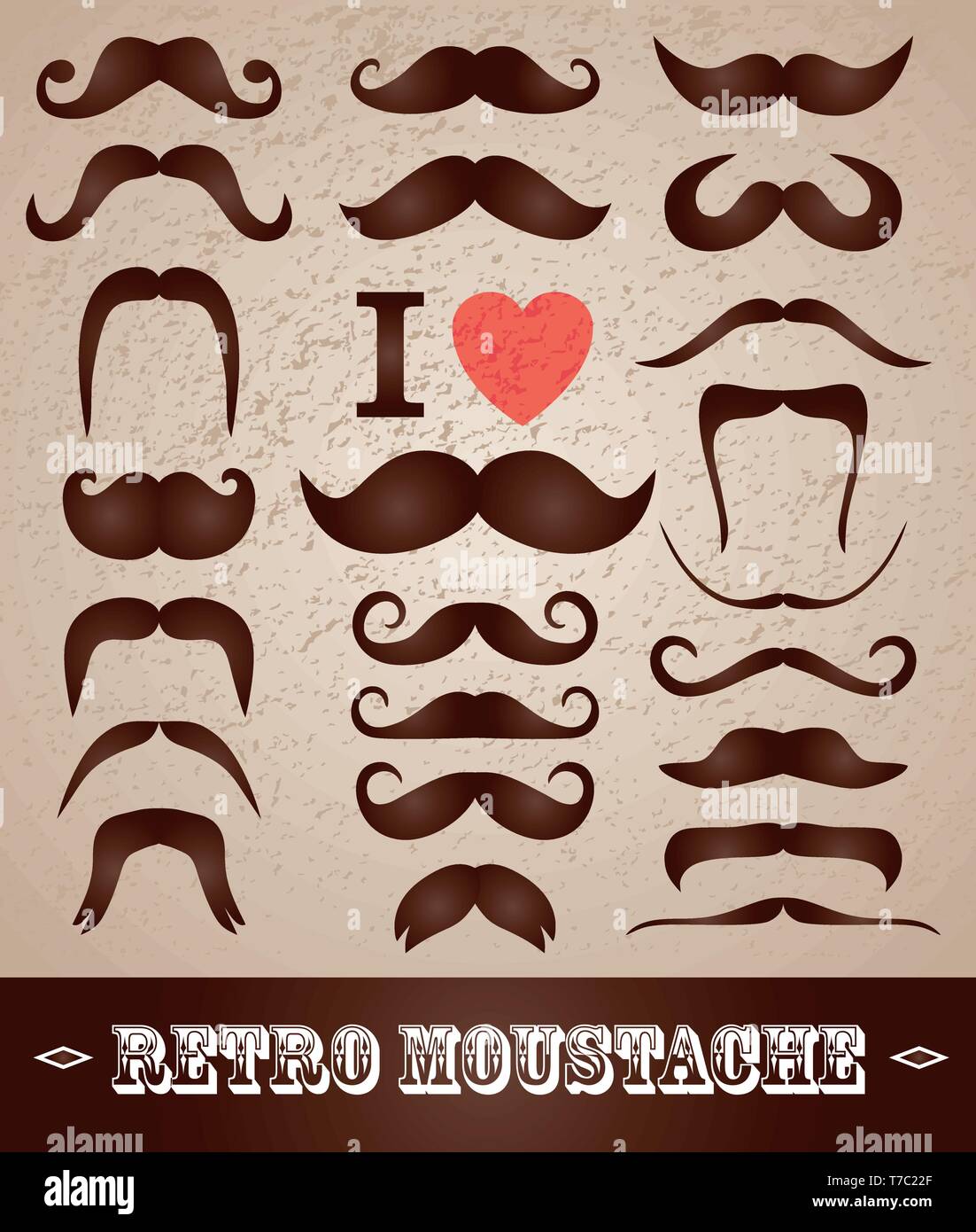 Moustaches set. Design elements. Brown icon for design. Stock Vector