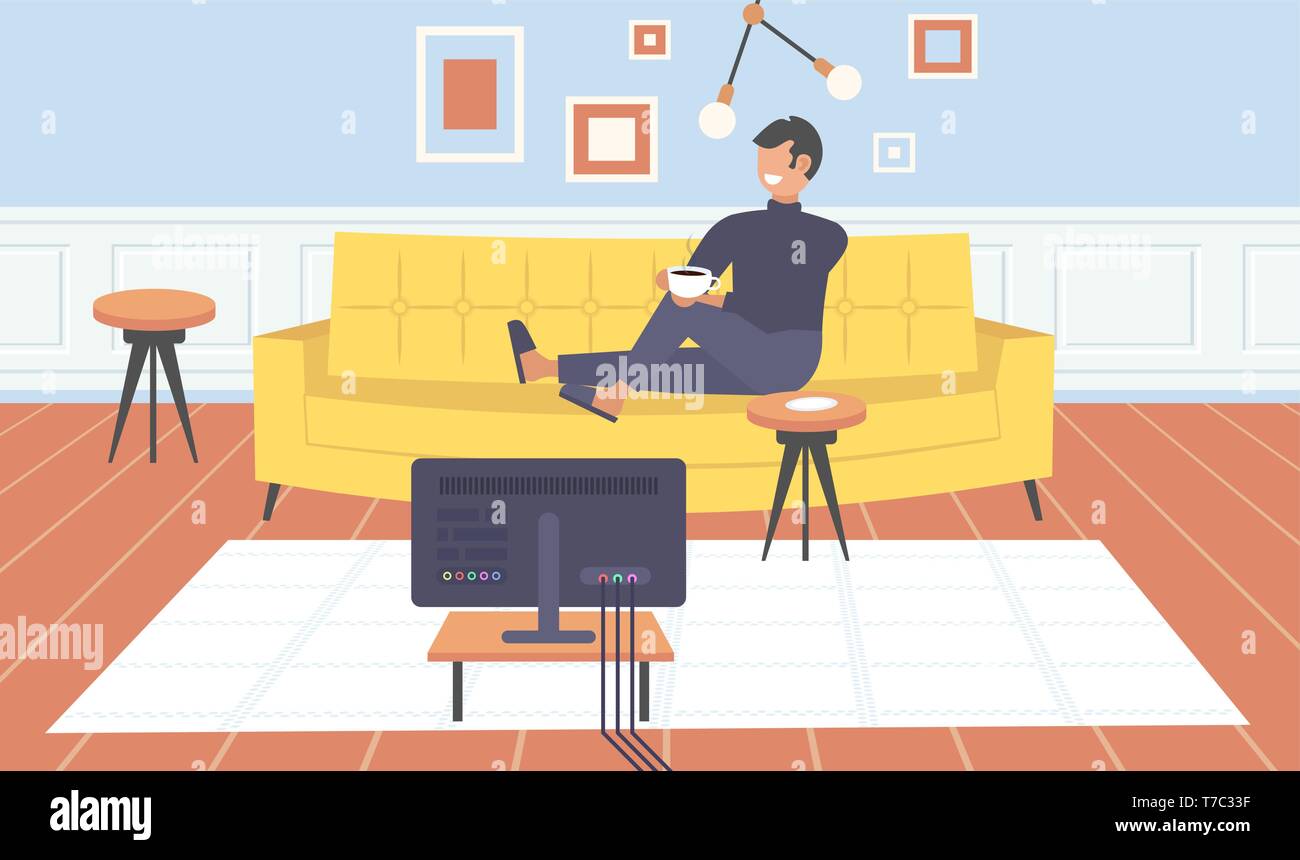 Man Sitting On Couch Stock Vector Images Alamy