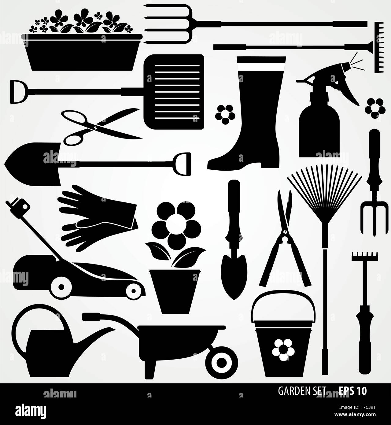 Village tools icon set. Vector stock illustration Stock Vector