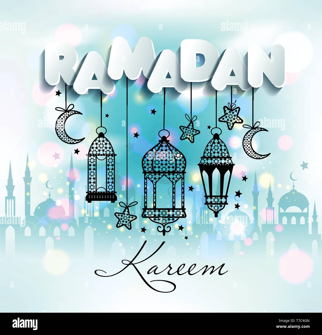 Ramadan Kareem. Islamic background on blue sky Stock Vector