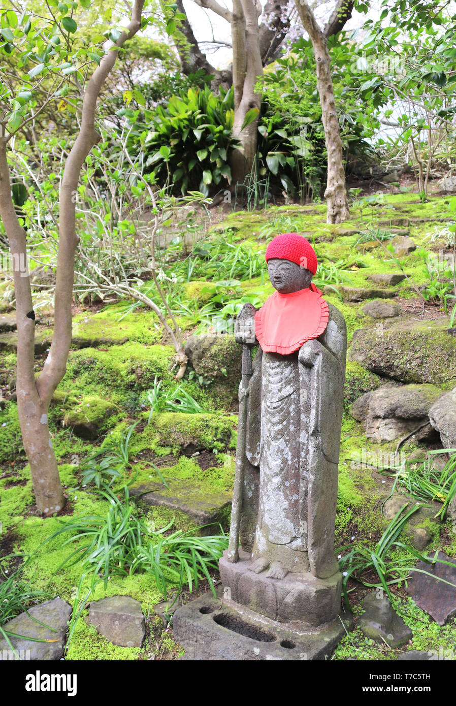 Stone statue of Jizo (Jizo Bosatsu, Ksitigarbha) in a knitted hat