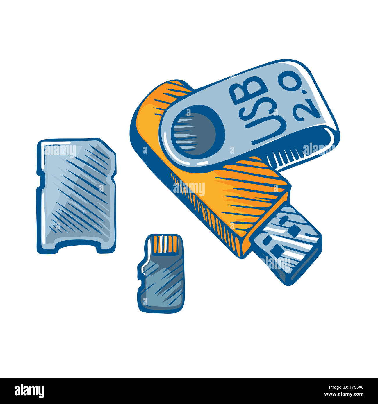 Flash Memory Usb And Card Hand Drawn Colored Sketch Illustration Gadget And Technology Concept Represented By Icon Stock Photo Alamy
