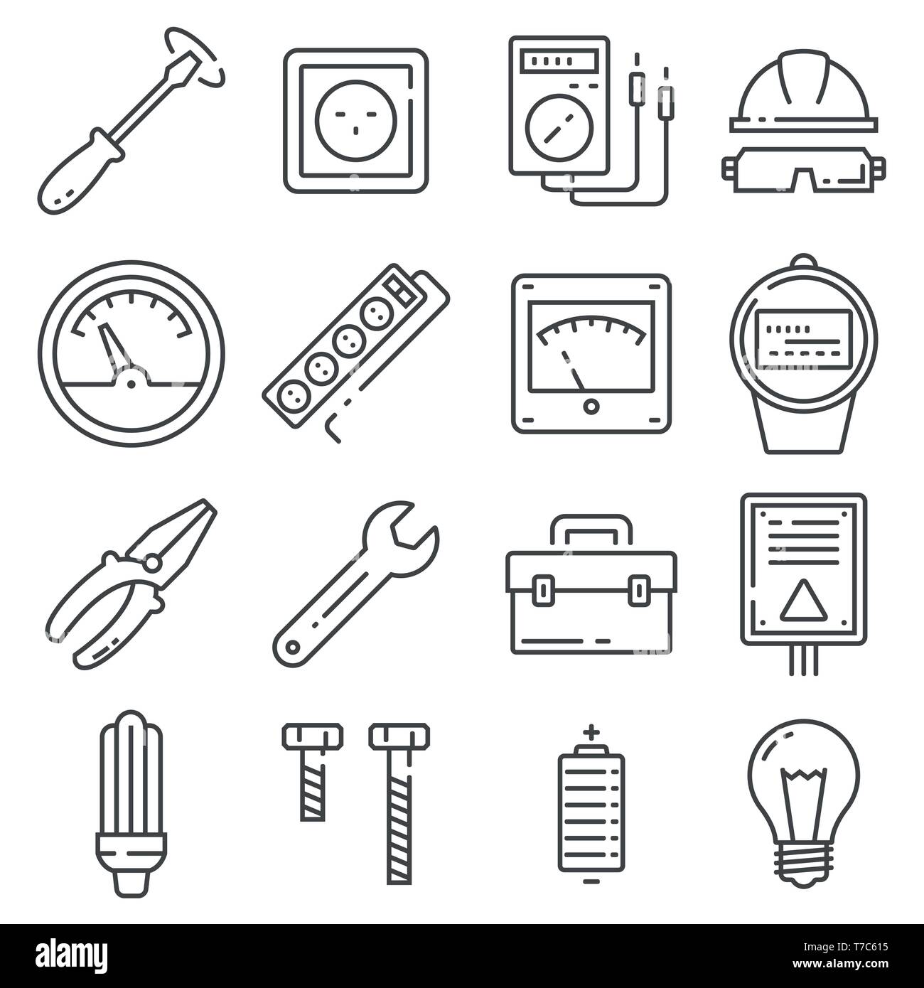 Vector Electricity outline icons on white background Stock Vector
