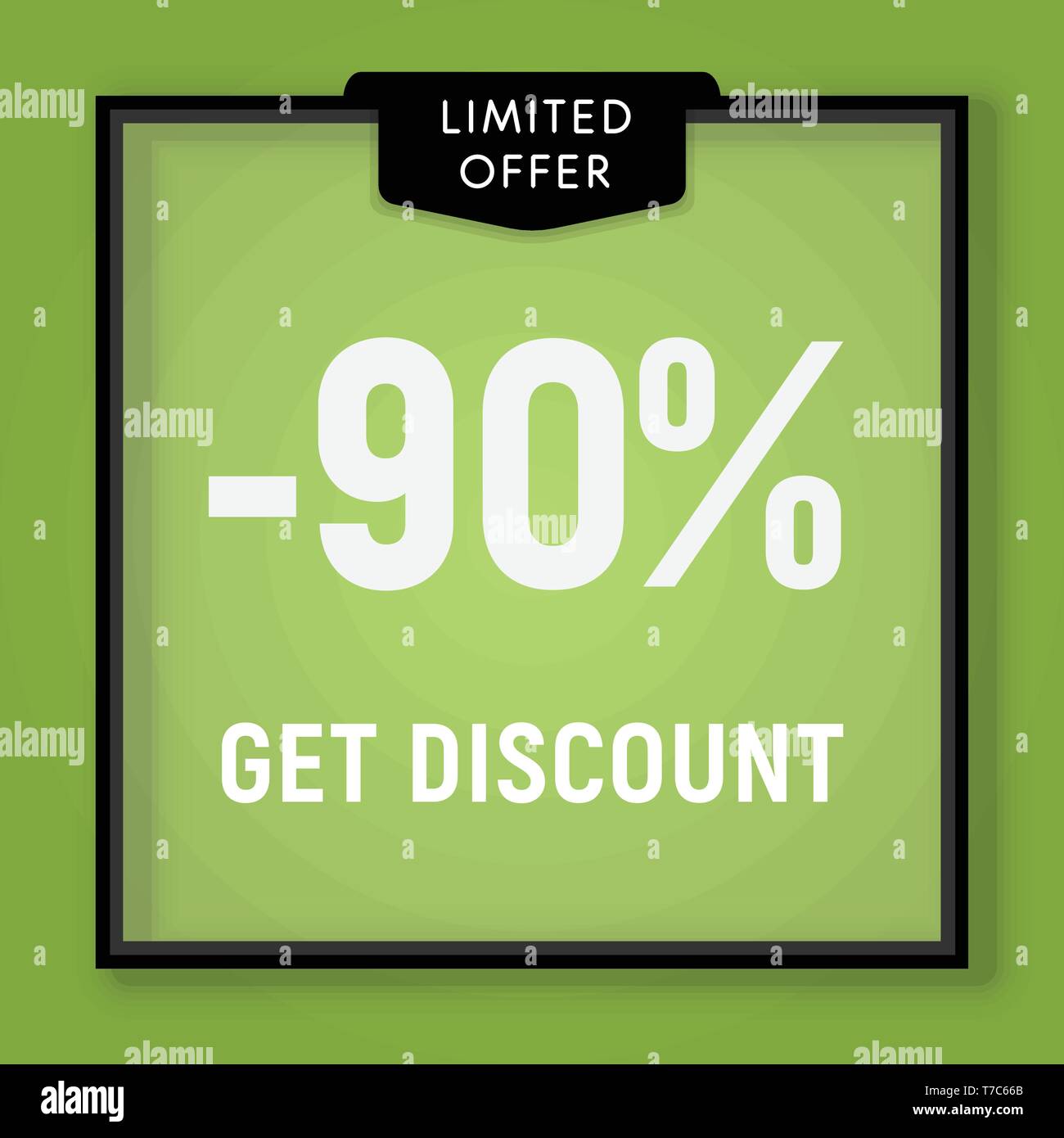 Sale 90 percent off, get discount website button. Shop window, behind glass design. vector