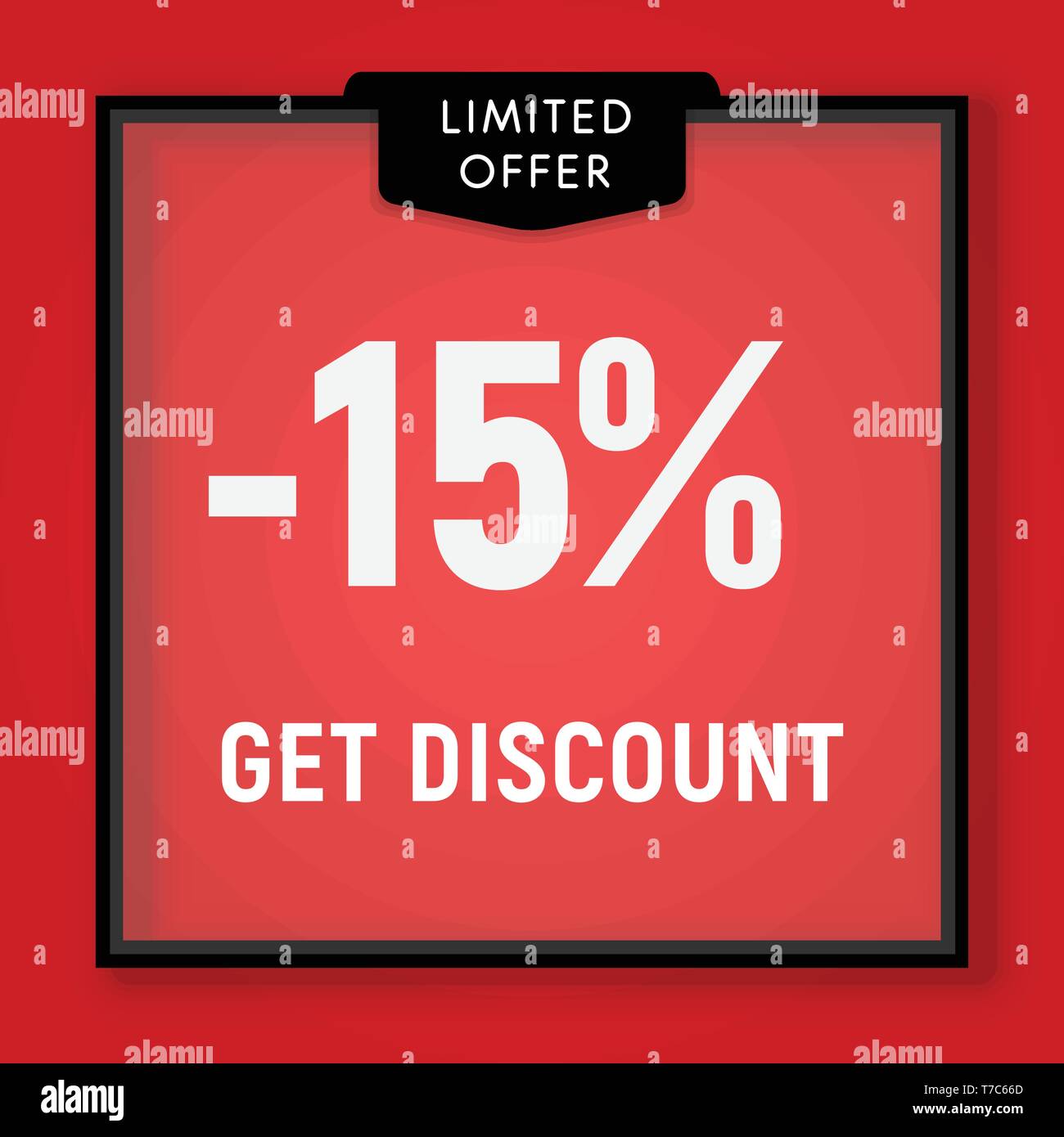 Sale 15 percent off, get discount website button. Shop window, behind glass design. vector illustration Stock Vector