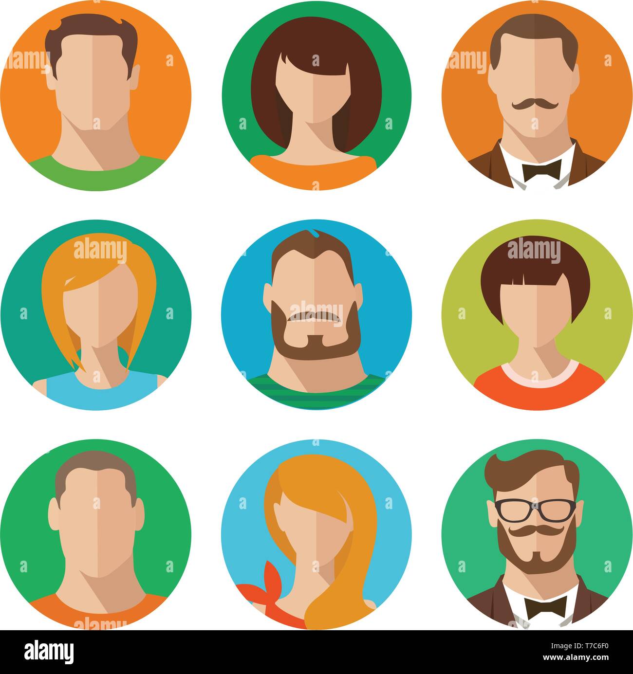 Vector set of flat style male and female avatars Stock Vector Image ...