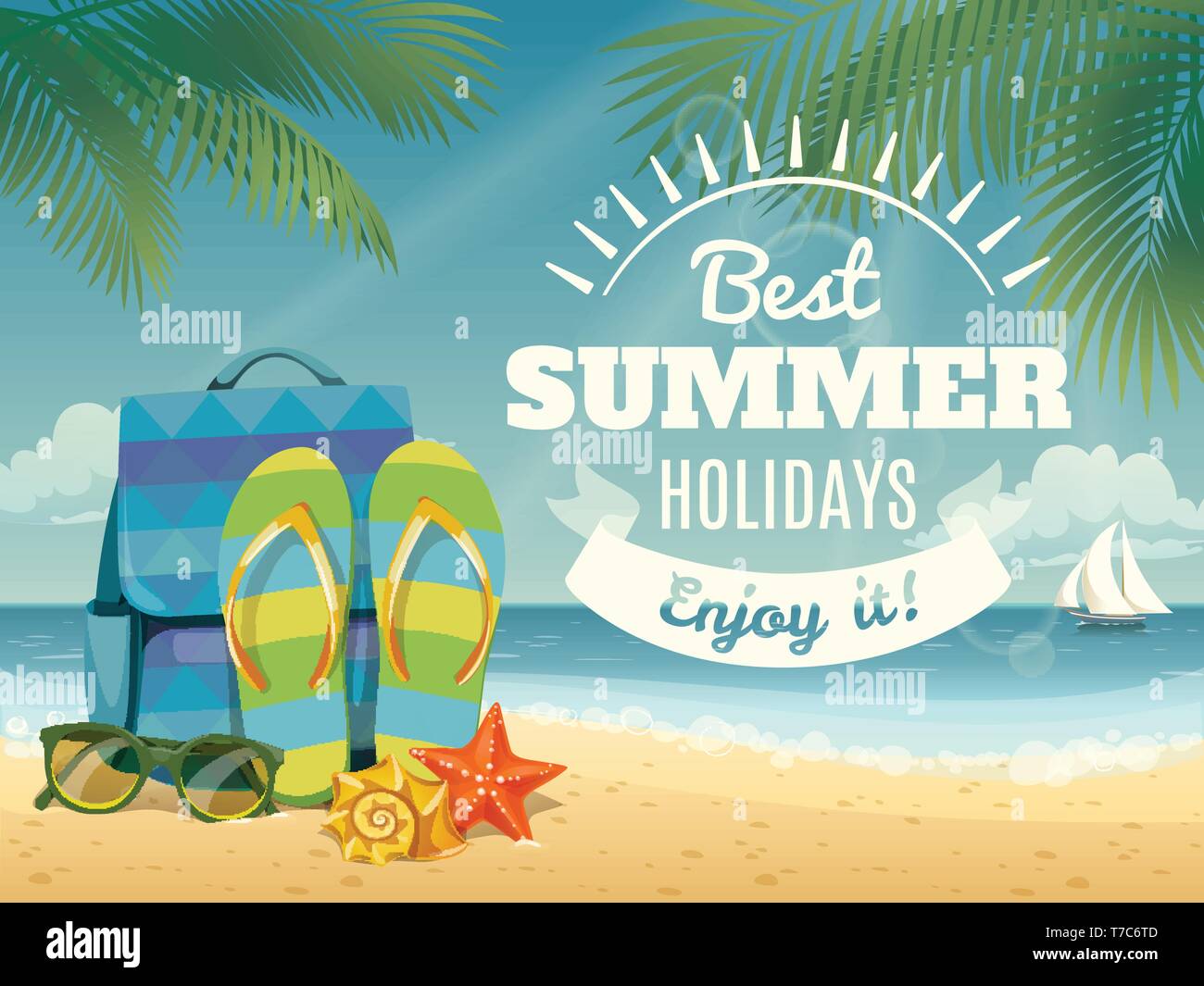 Cool vector summer poster with summer elements. Stock Vector