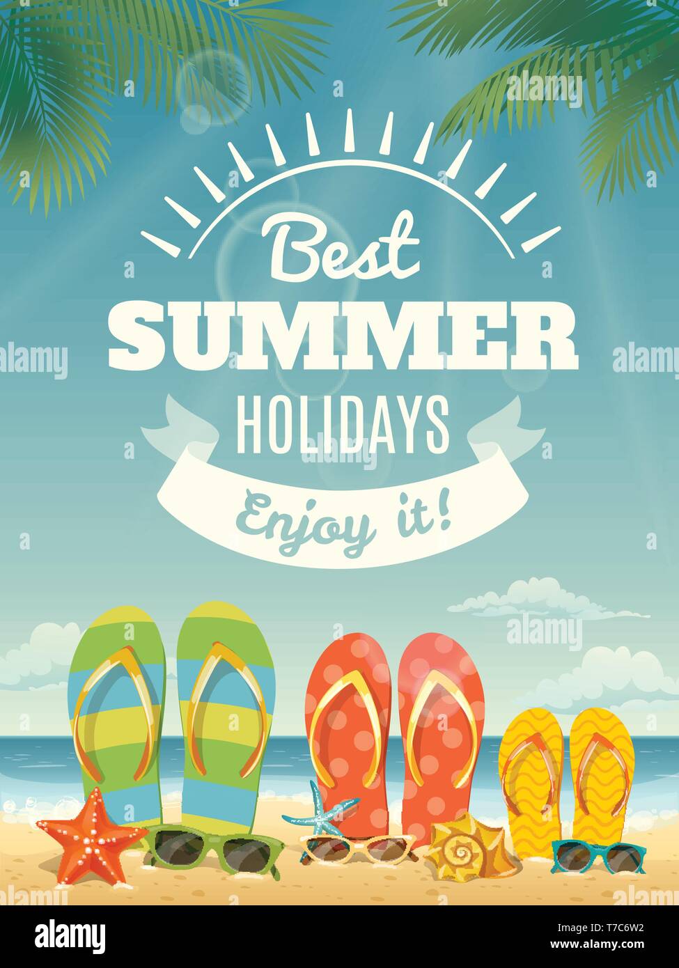 Cool vector summer poster with summer elements. Stock Vector