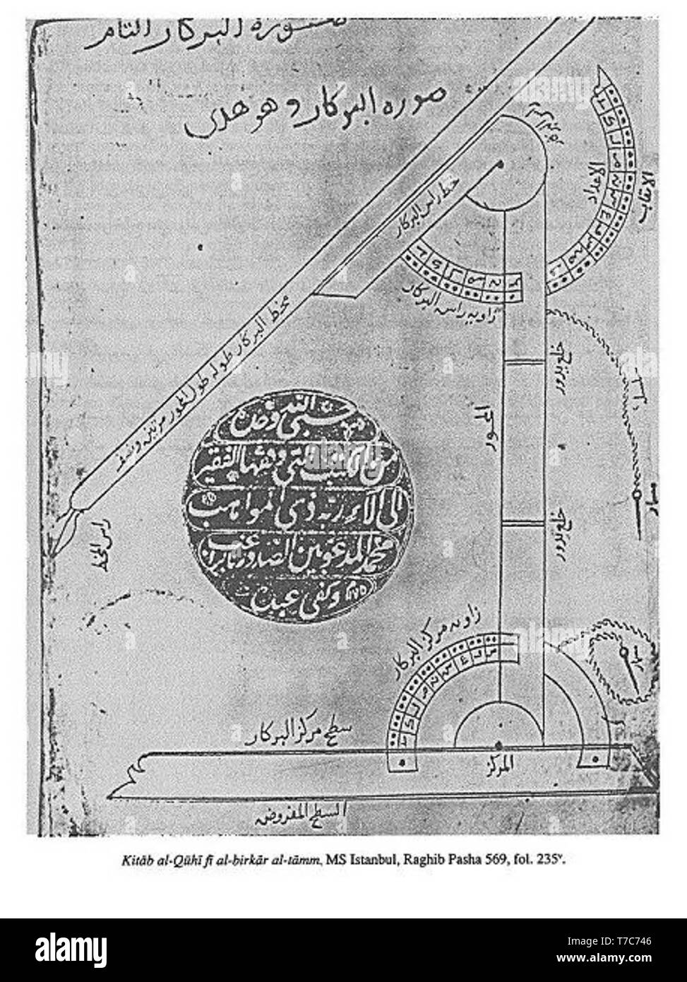 Original engraving of the perfect compass by Abū Sahl al-Qūhī Stock Photo