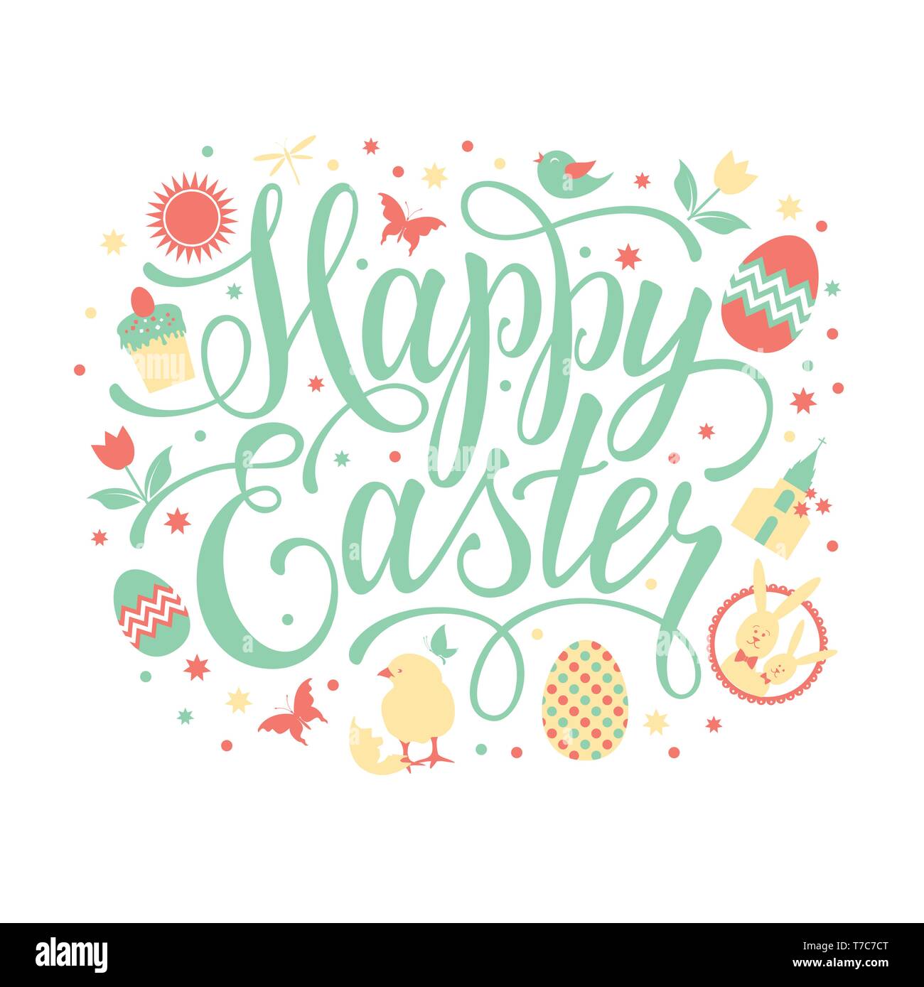 Happy Easter illustration with hand lettering text design Stock Vector