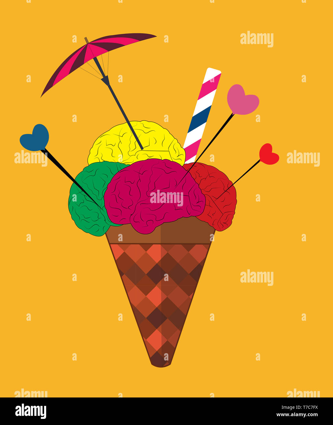 Icing Brain illustration of an icecream made of brains on a yellow background Stock ...