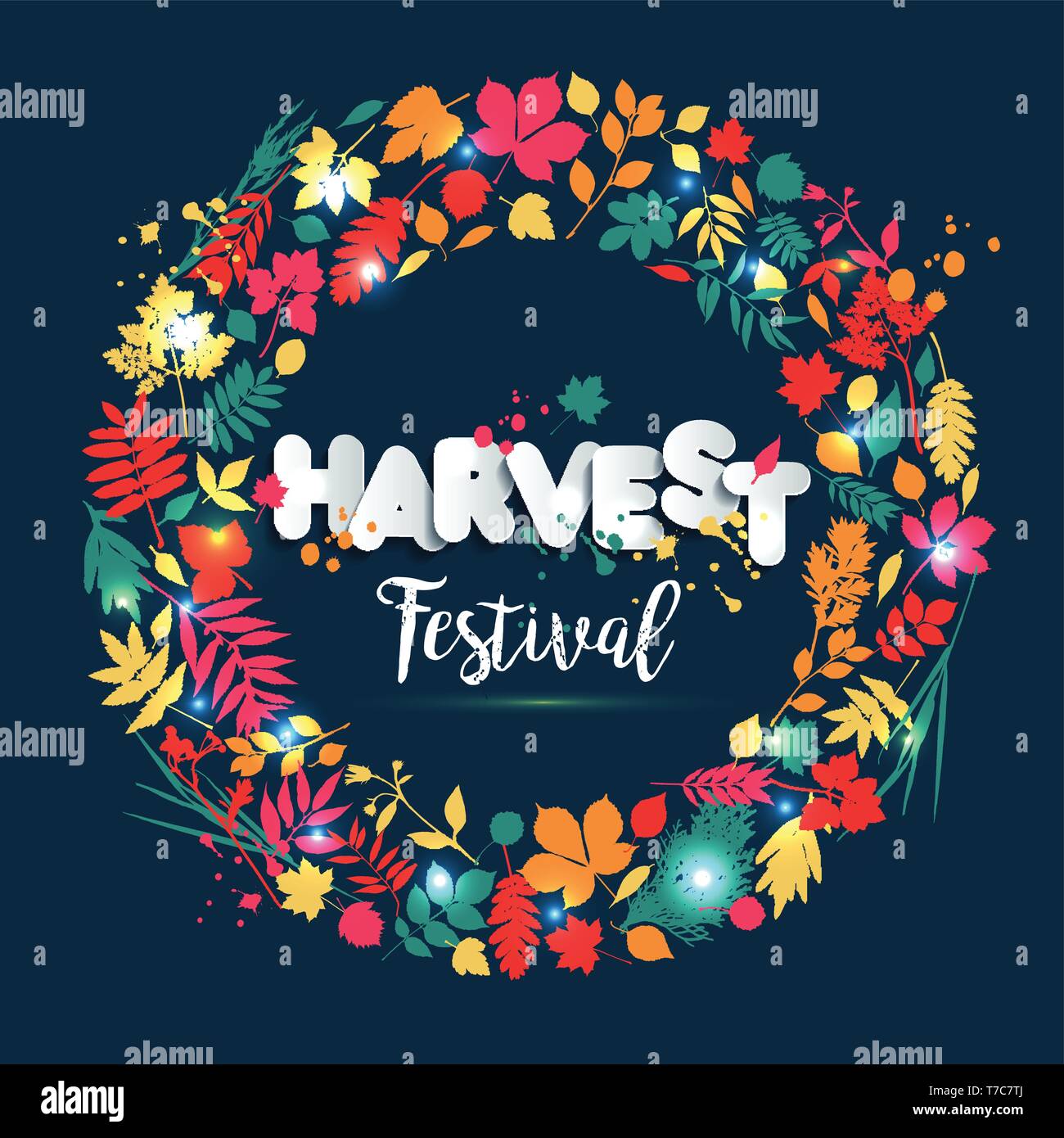 Text harvest festival in paper style on multicolor background with ...