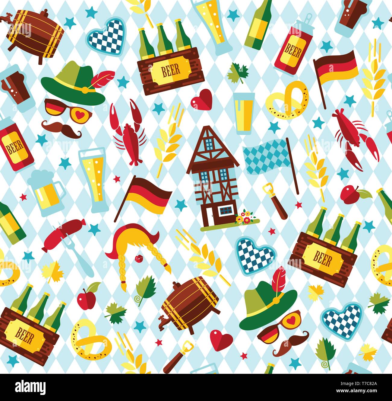 Seamless pattern with oktoberfest celebration symbols. Vector ...