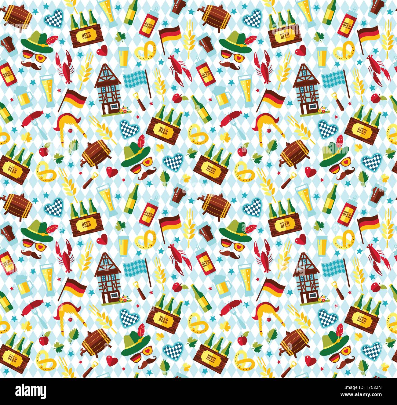 Seamless pattern with oktoberfest celebration symbols. Vector ...