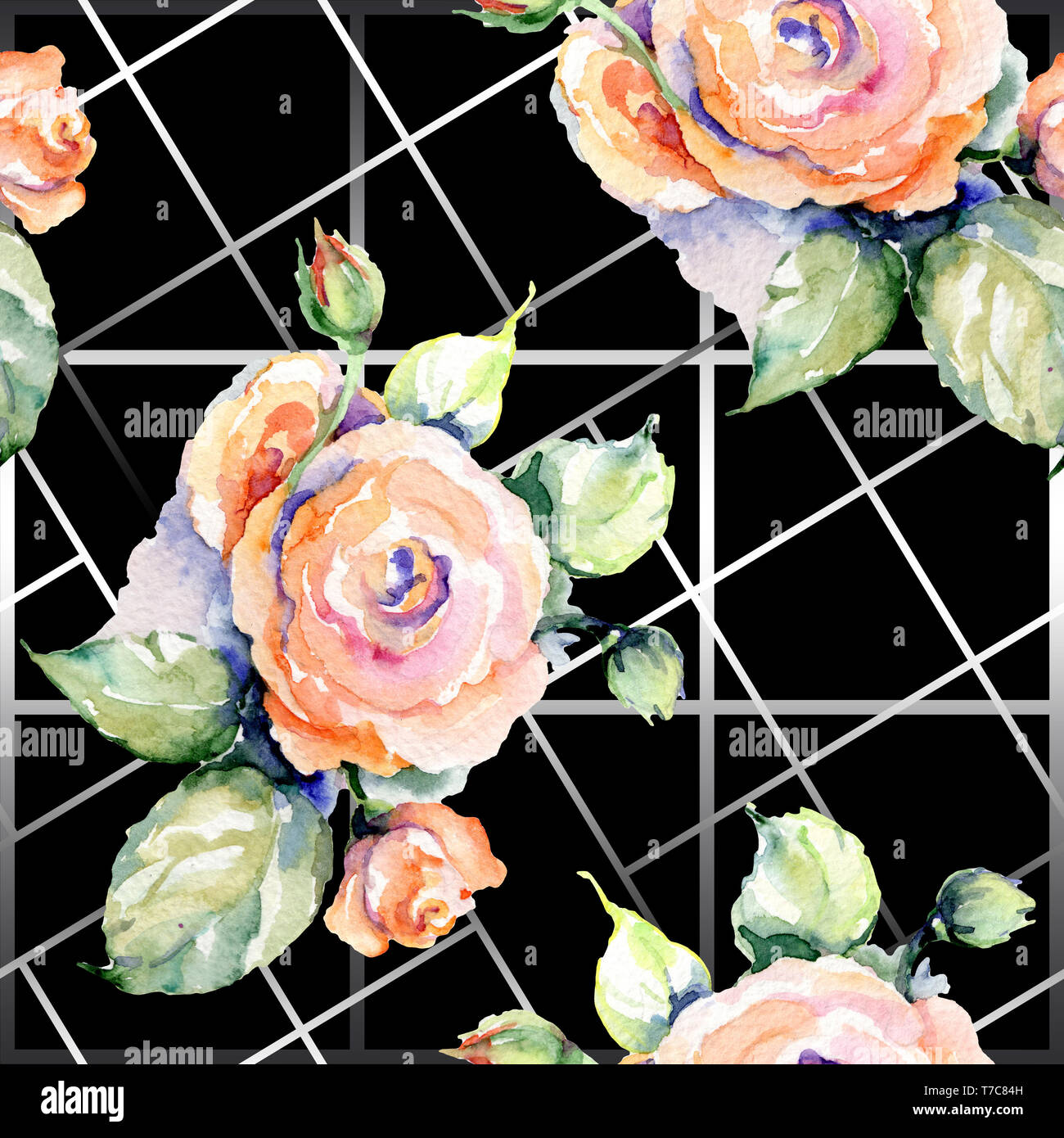 Pink rose bouquet loral botanical flowers. Watercolor background ...