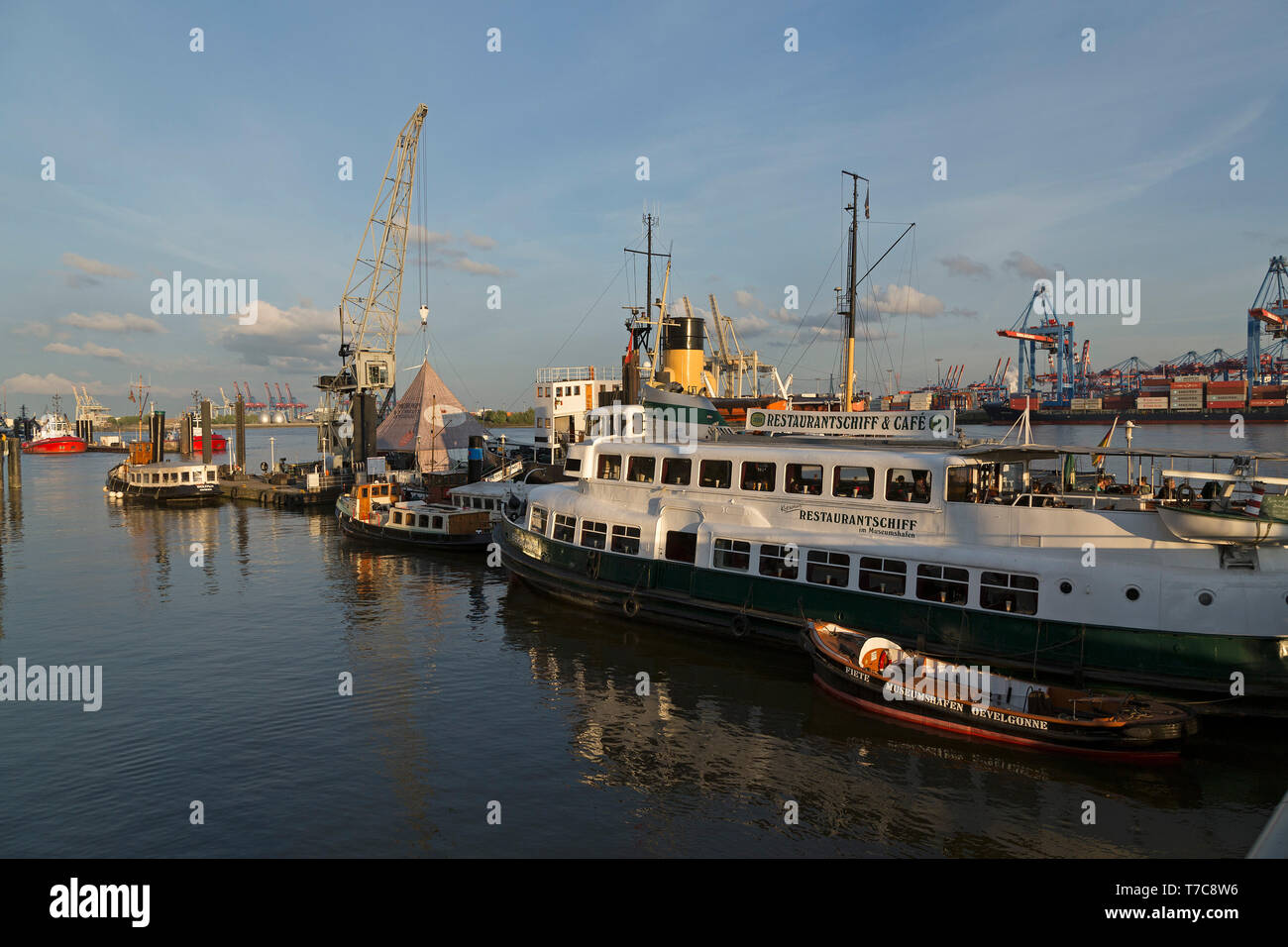 restaurant-boat, museum-harbour Oevelgoenne, Hamburg, Germany Stock Photo