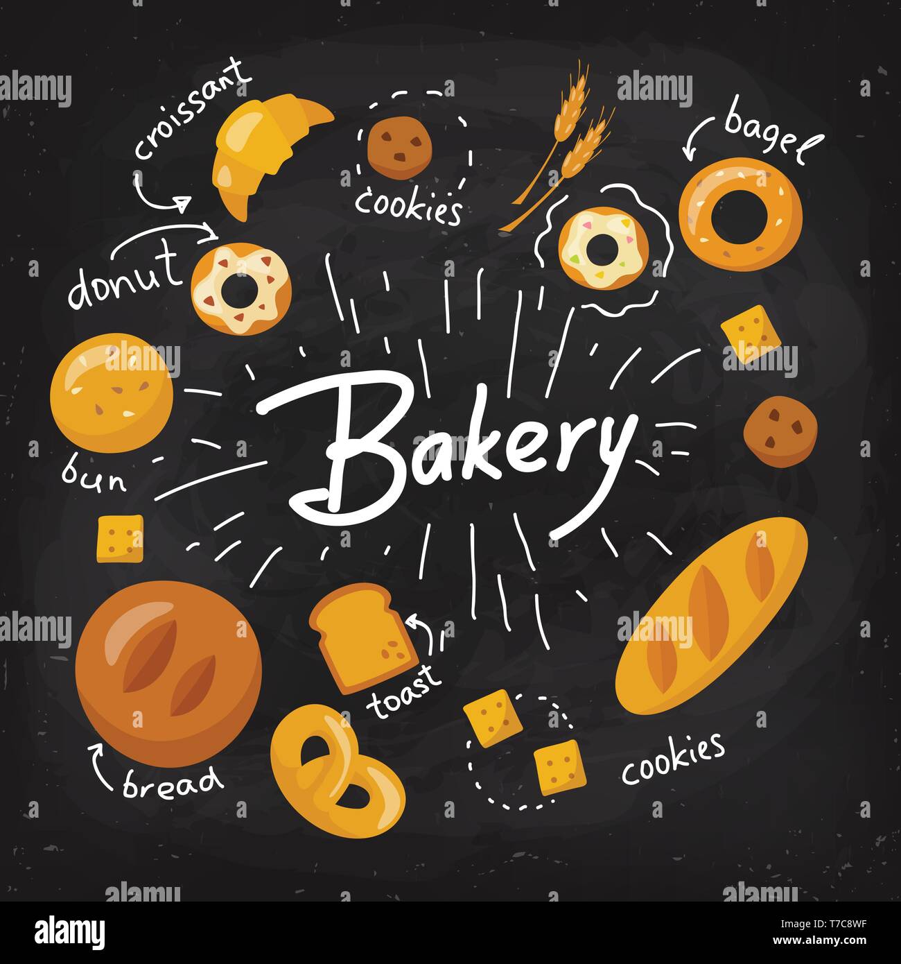Vector chalkboard bakery food poster in flat style Stock Vector Image