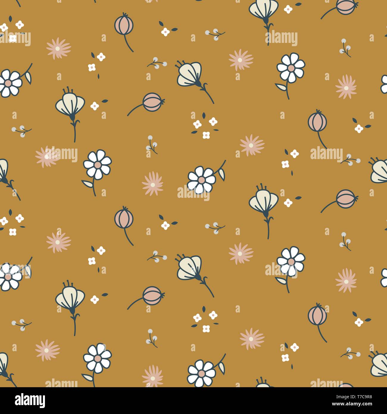 Cute hand drawn flowers pastel colors seamless vector pattern. Stock Vector