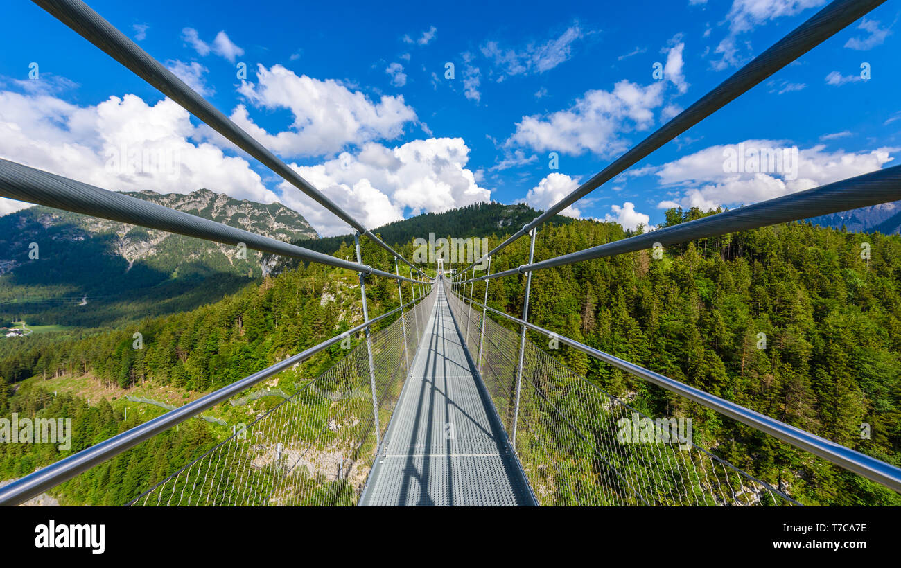 Suspension Bridge at Reutte between two hills in beautiful landscape
