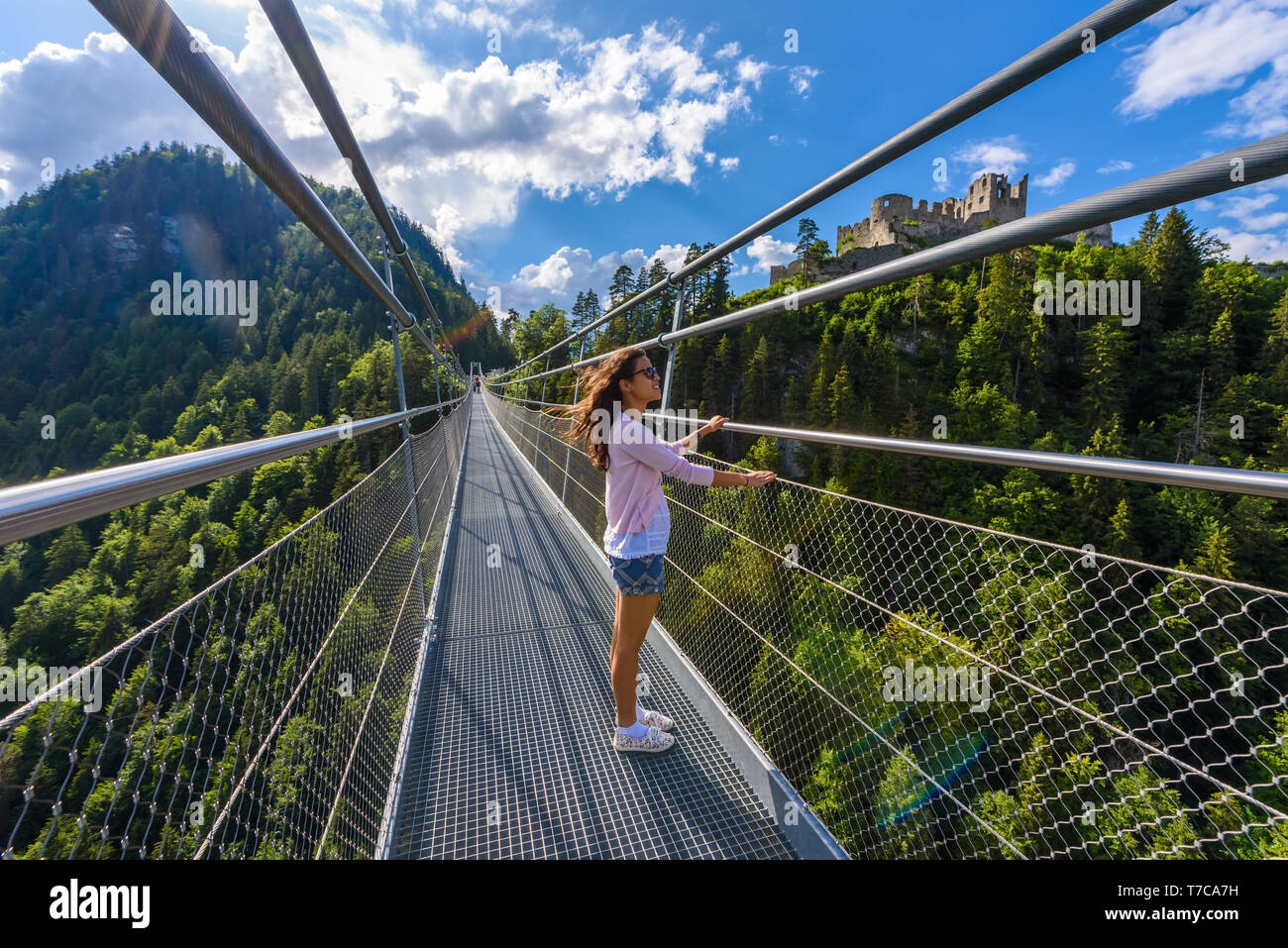 Suspension Bridge at Reutte between two hills in beautiful landscape