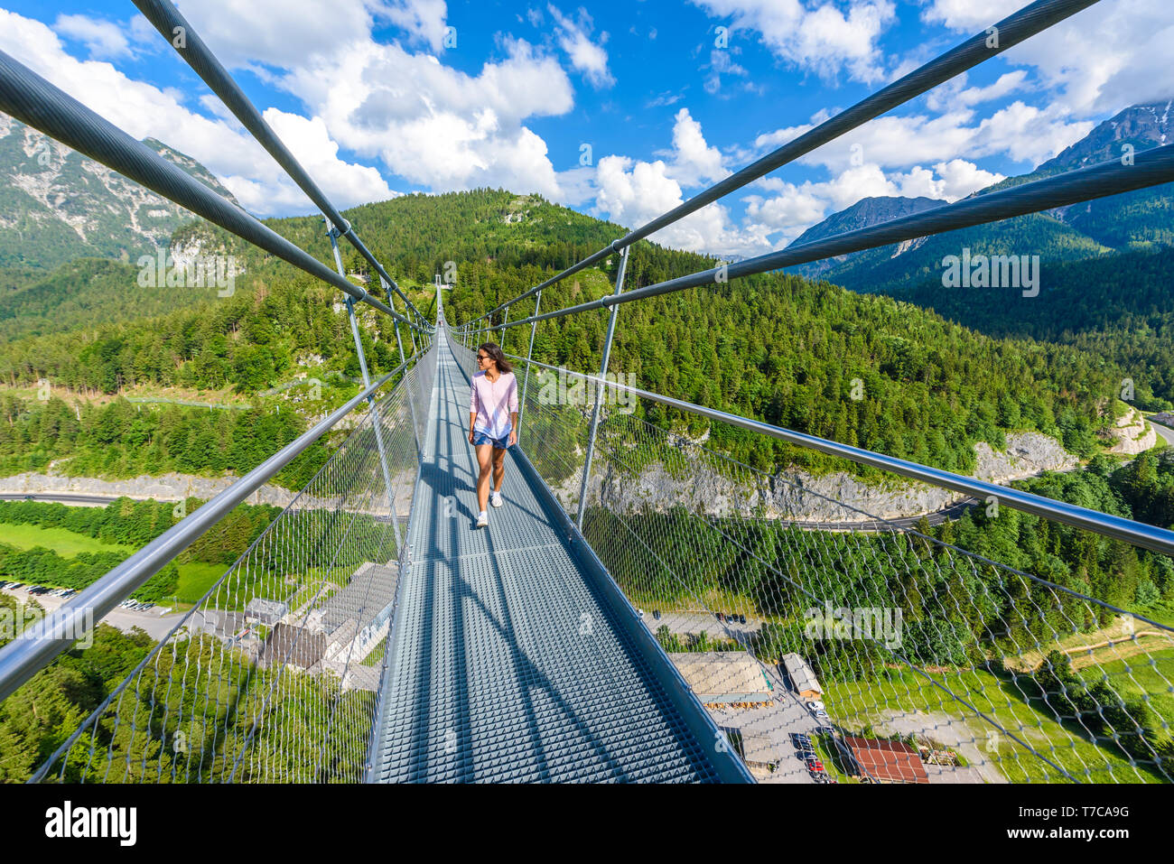 Suspension Bridge at Reutte between two hills in beautiful landscape