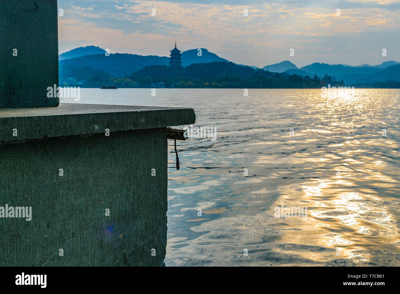 HANGZHOU, CHINA, DECEMBER - 2018 - Winter day scene at touristic west lake in hangzhou city, china Stock Photo