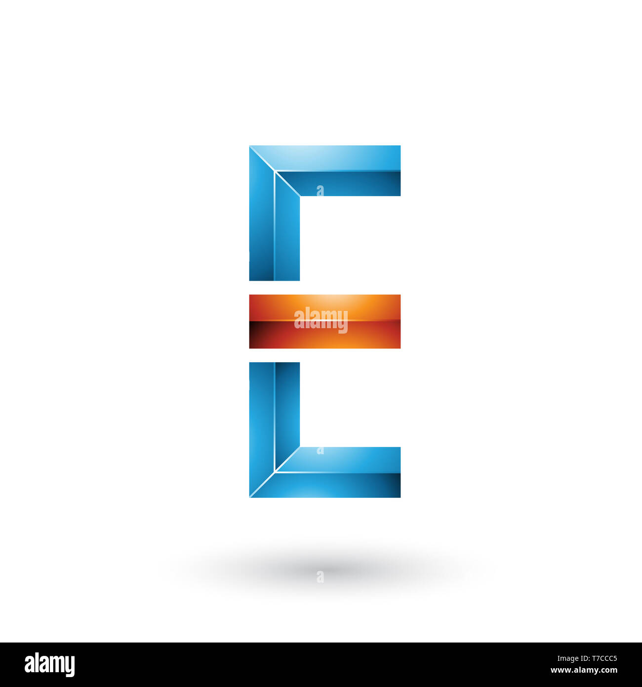 Vector Illustration of Orange and Blue Geometrical Glossy Letter E ...