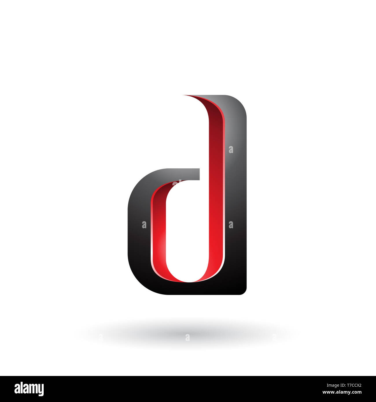 Vector Illustration of Red and Black Shaded Letter D isolated on a