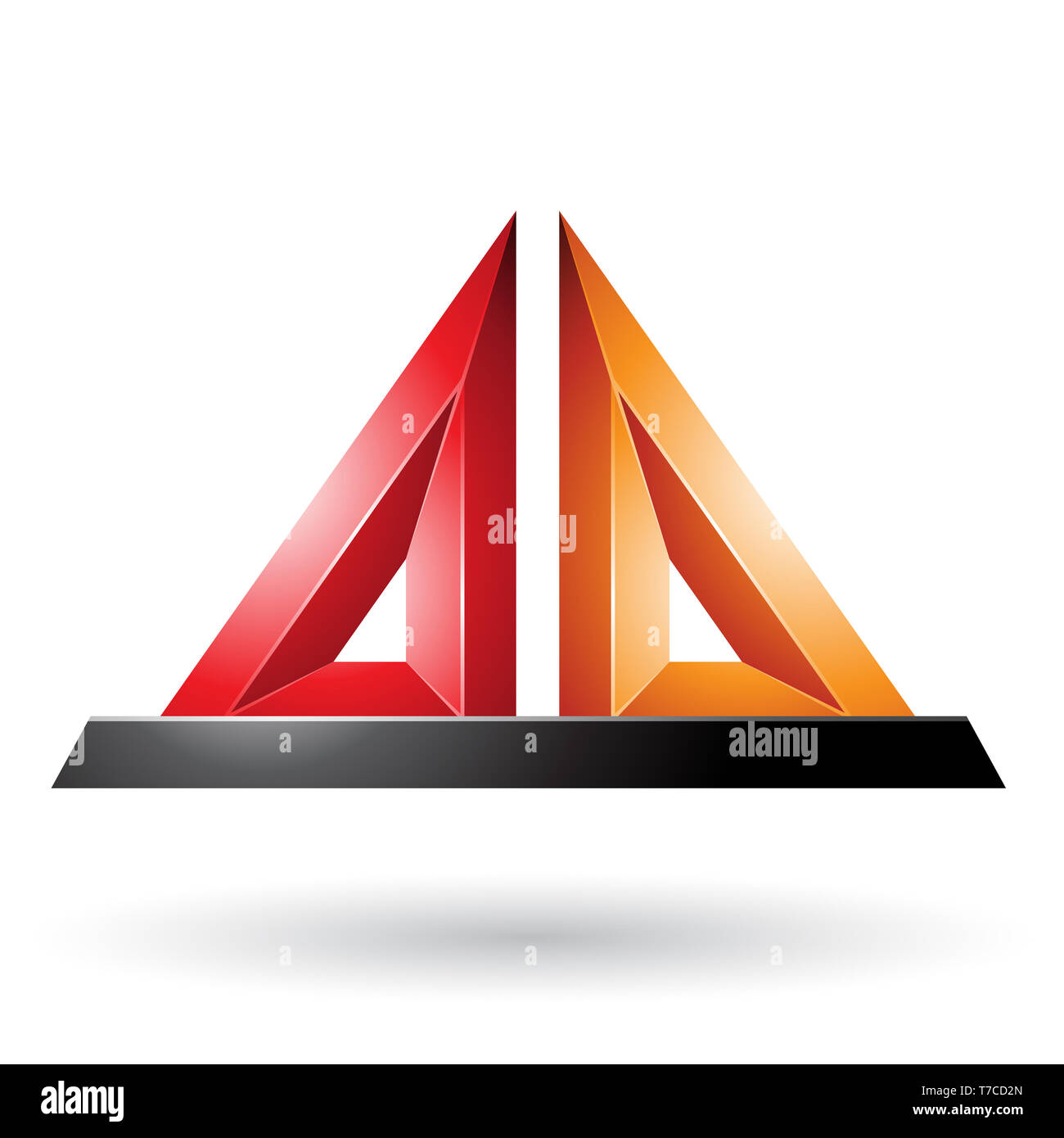 Vector Illustration of Red and Orange 3d Pyramidical Embossed Shape isolated on a White Background Stock Photo