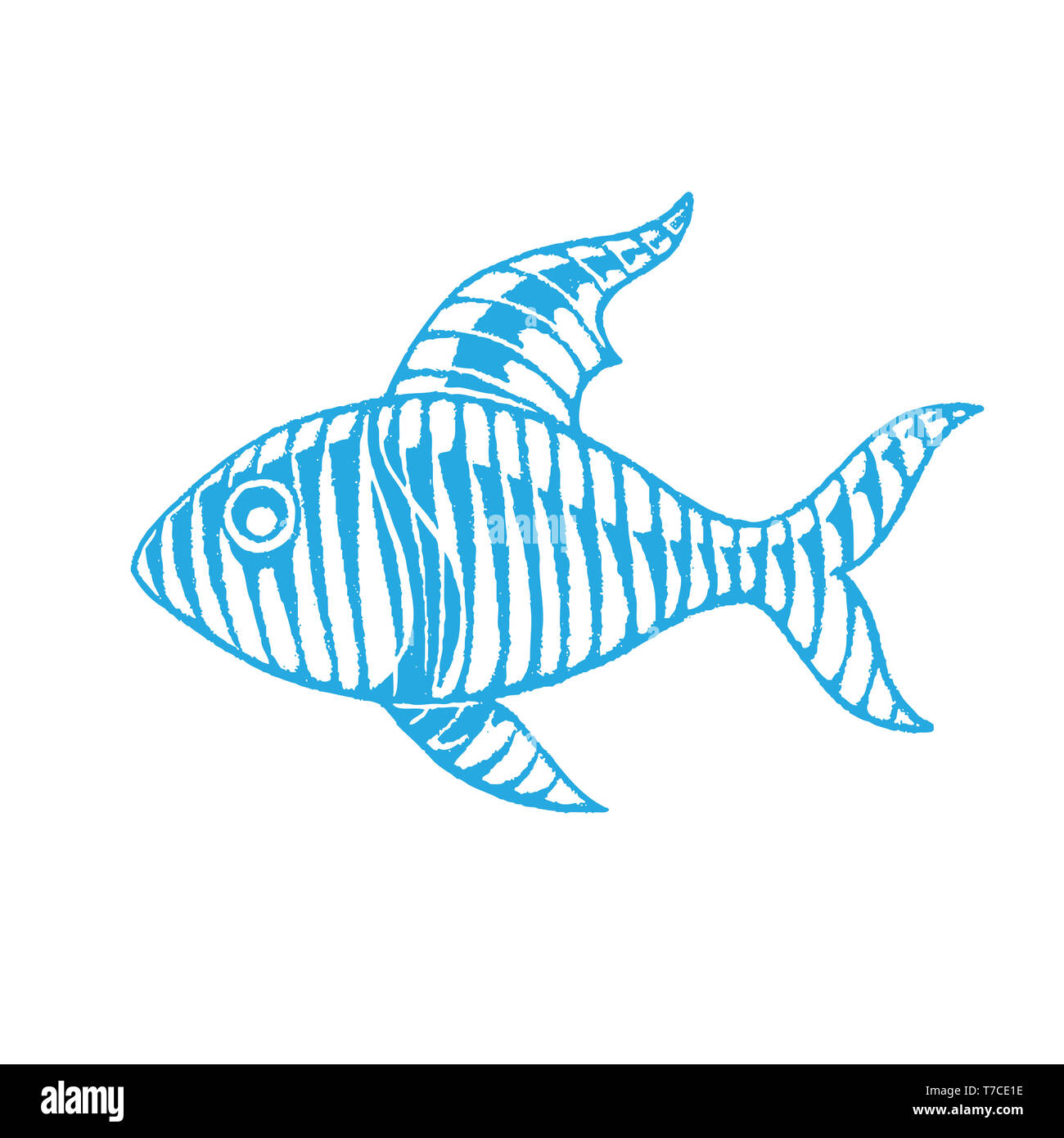 Illustration of Blue Vectorized Ink Sketch of Fish isolated on a White ...