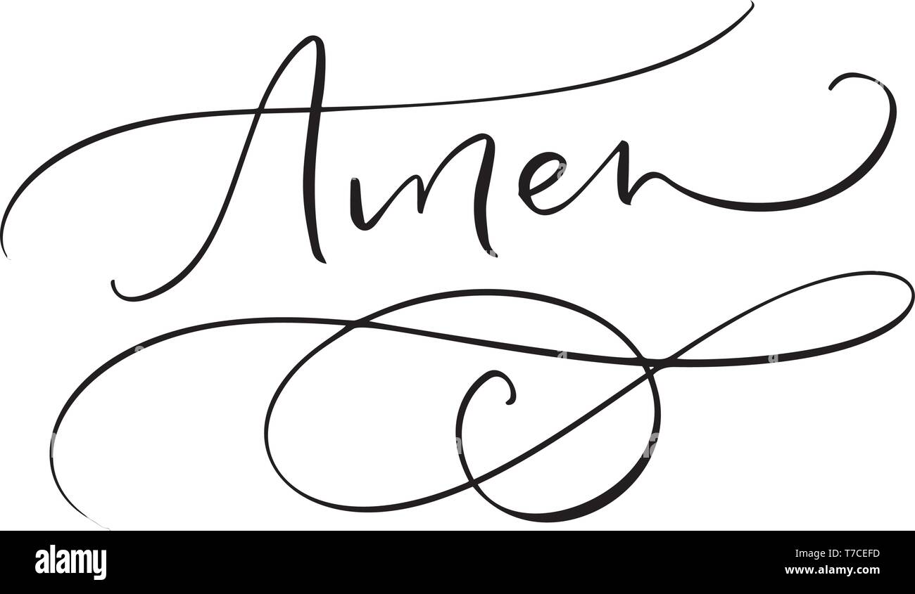 Amen vector calligraphy Bible text. Christian phrase isolated on white