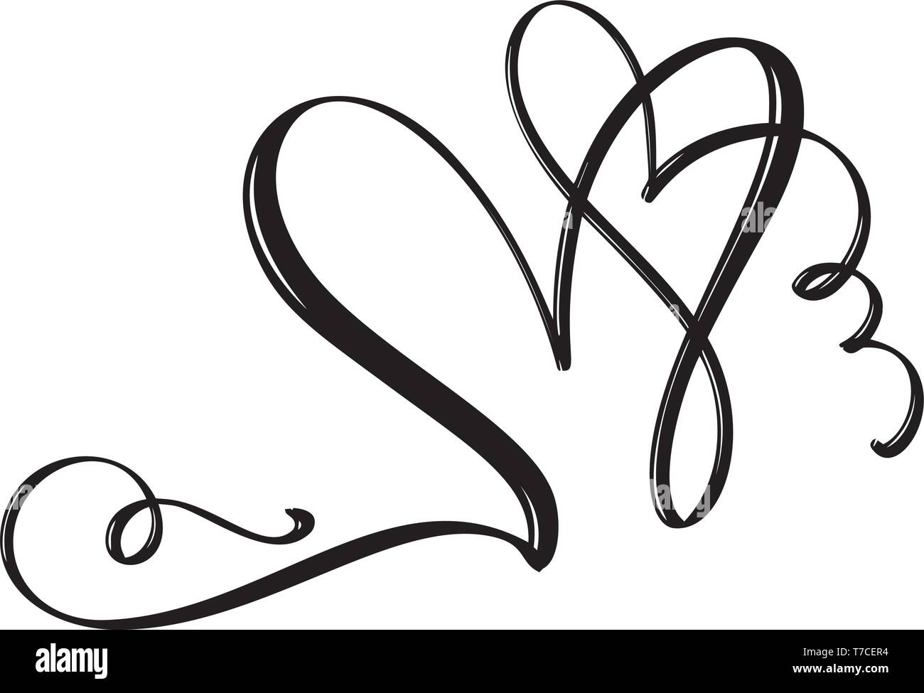 Hand drawn two Heart love sign. Romantic calligraphy vector ...