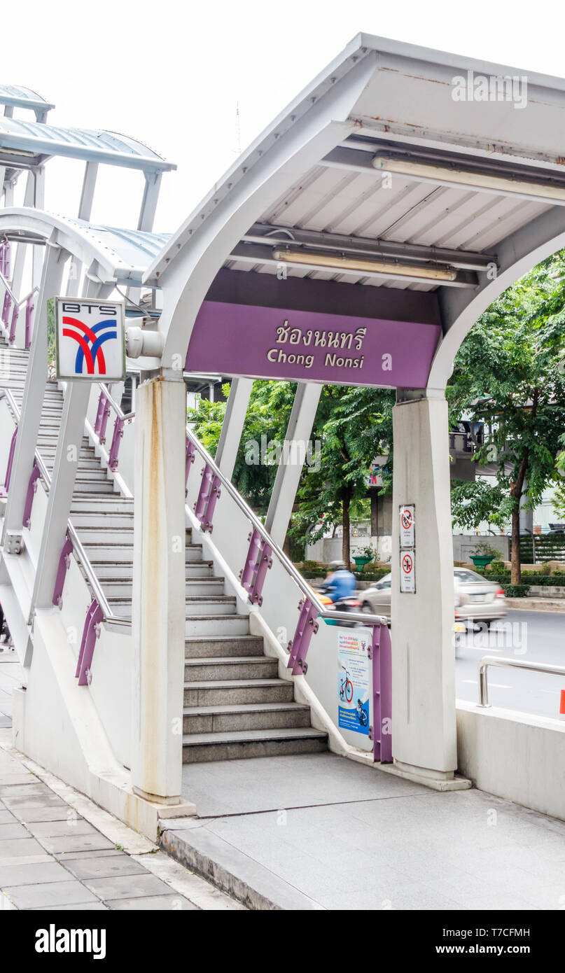 Bangkok, Thailand 4th August 2017 Stairs to Chong Nonsi BTS station. The skytrain is an