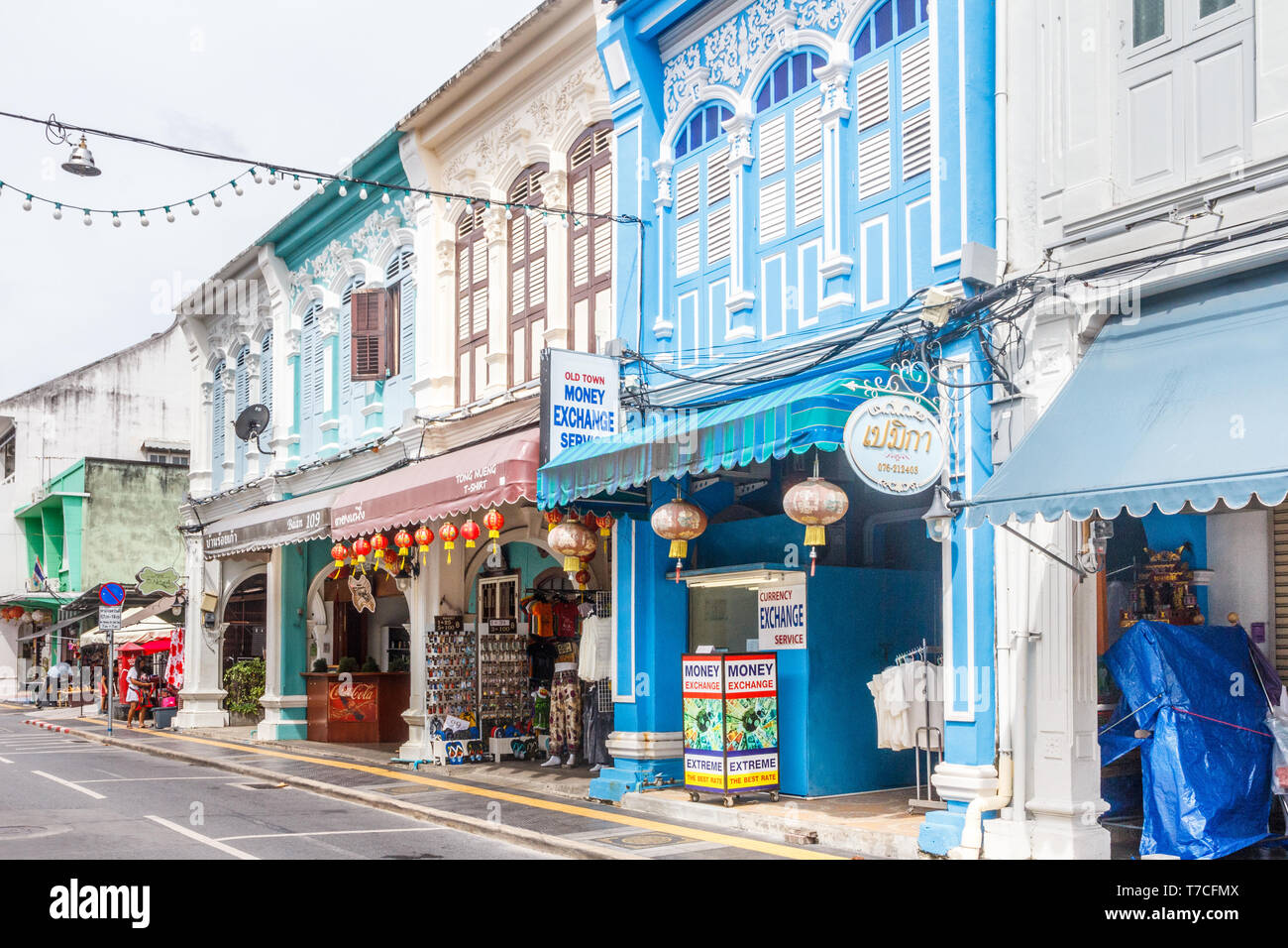 Phuket, Thailand - 27th November 2017: Sino Portuguese architecture buildings on Thalang Road. Many buildings have been restored. Stock Photo