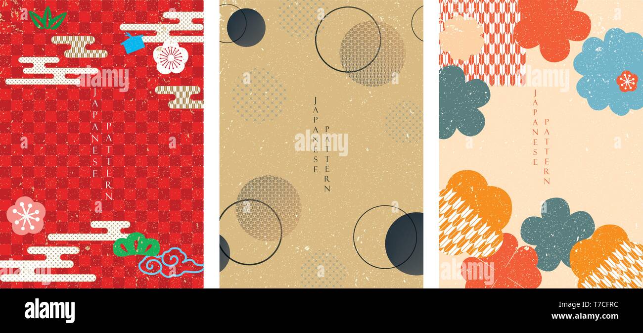 Japanese template vector. Cherry blossom icon background.  cloud and flower pattern. Stock Vector