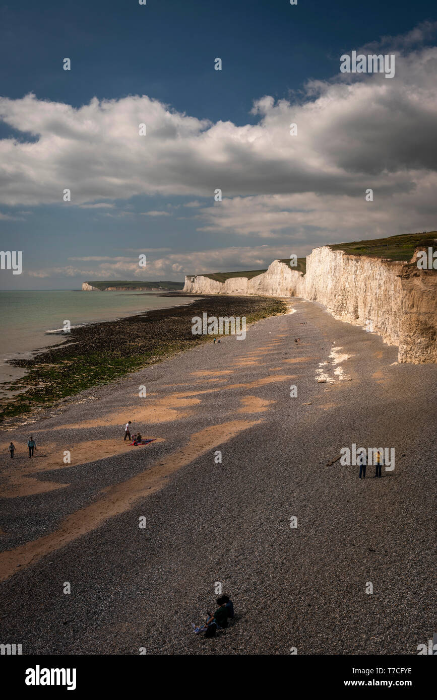 The Seven Sisters chalk cliffs in East Sussex, UK Stock Photo