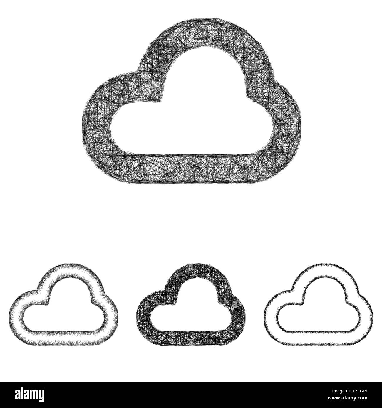 Cloud icon set - sketch line art Stock Vector