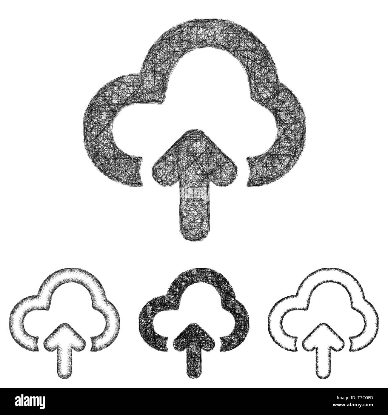 Cloud upload icon set - sketch line art Stock Vector